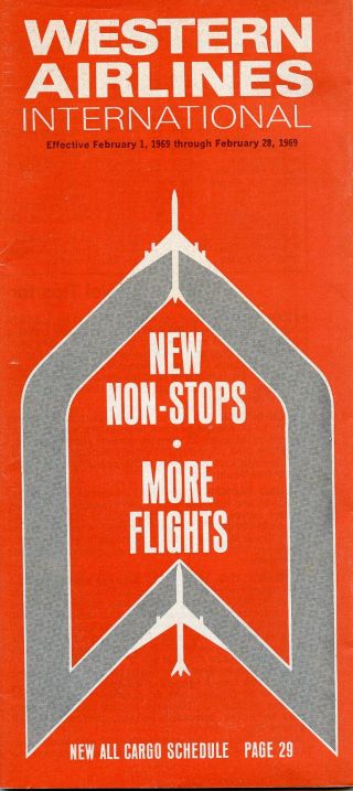 Western Airlines February 1,  1969 System Timetable