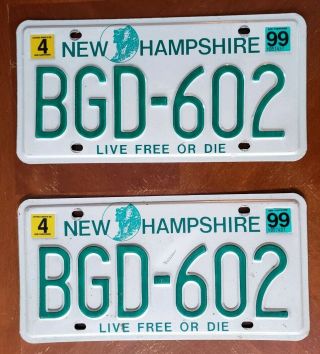 Hampshire License Plate Pair " Bdg - 602 " Old Man Of The Mountains 1990 