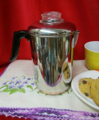 Vtg Revere Ware 8 Cup Percolator Coffee Pot Stainless Pre 68 Copper Bottom Flat