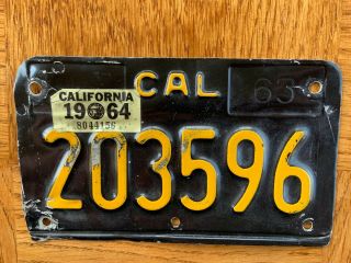 1963 California Motorcycle Licence Plate Black 1964 