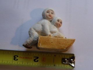 Antique Germany Tiny Snow Babies Snow Baby On Sled Marked 2 1/2 Inch