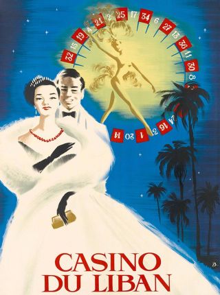 Casino Du Liban Beirut Lebanon Vintage Travel Art Advertisement Poster
