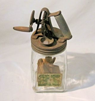 Antique Glass Jar Butter Churn 2 Quart Wood Paddles Paper Label Mixer Whipper