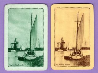 2 Single Swap Playing Cards Train Ads The Norfolk Broads Boat Windmill Vintage