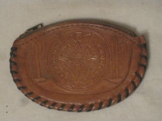 Ornate Leather Mexico Coin Purse Aztec Calendar Mexican Pyramid Cactus