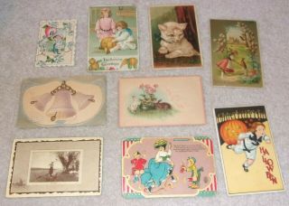Antique 9 Postcards 1909 Halloween Easter Valentine Wedding 4th Of July Estate