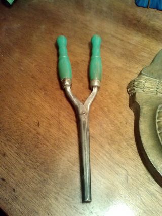 Antique Victorian Curling Iron With Green Wood Handles