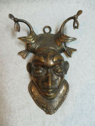 African Vintage Bronze Messenger Bird Mask,  Of The Bamoun/bamu,  Cameroon