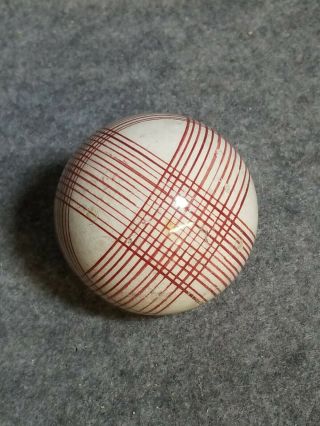 Antique Pottery Carpet Ball,  White With Red Stripes,  2 3/4 Inches