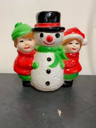 Rare Union Products Blow Mold Lighted Snowman Sweet Faced Kids Children Light Up