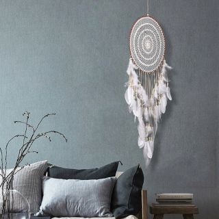 Large White Boho Dream Catcher with White Feather Hanging Wedding Decoration 2