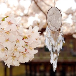 Large White Boho Dream Catcher with White Feather Hanging Wedding Decoration 5