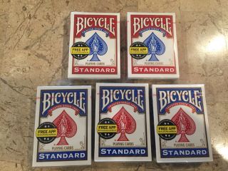 5 Deck Of Bicycle Standard Face Poker Playing Cards 2 Red And 3 Blue