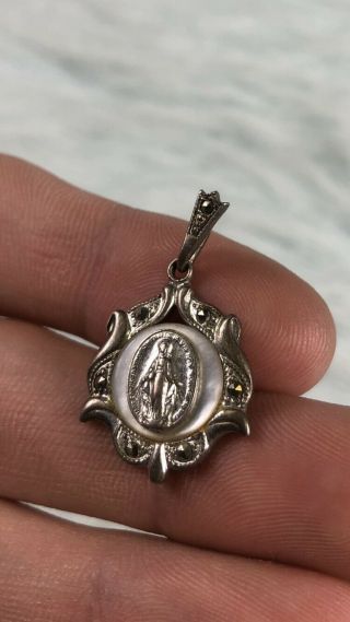Vintage Theda Sterling Silver Mother Mary Religious Catholic Medal