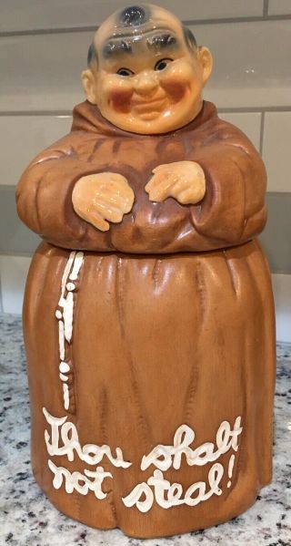Vintage Twin Winton Pottery Thou Shalt Not Steal Friar Tuck Monk Cookie Jar