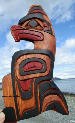 Pacific Northwest Coast First Nations Native Wooden Art Carved Thunderbird Signe