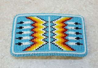 Hand Crafted Fully Beaded Feather Design Native American Indian Belt Buckle