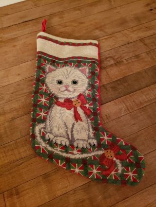 Needlepoint Kitty Cat Kitten Christmas Stocking