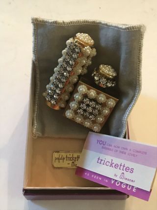 Vintage Weisner Trickette Jeweled Miniature Lipstick Holder Perfume Bottle Mib