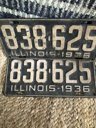 Set Of 2 Vintage 1936 Illinois License Plates Antique