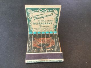 Feature Matchbook Thompson’s Cocktail Lounge Restaurant Baltimore Md