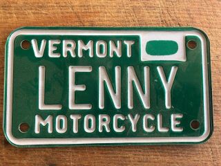 Vermont Vanity Motorcycle License Plate " Lenny " Motorcycle Plate