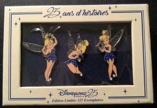 Disney Dlrp Paris 25th Anniversary Tinker Bell Peter Pan 3 Pin Box Set Le 425