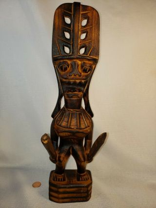 Vintage Tiki Warrior God With War Clubs Hawaiian Polynesian Pacific Islands 14 "