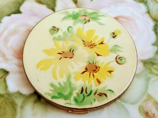Vintage Elgin American Compact Powder Gold Tone Yellow Flowers
