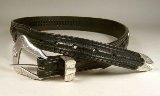 Resistol Western Braided Cowboy Belt 34/85 Leather Conchos Engraved Buckle