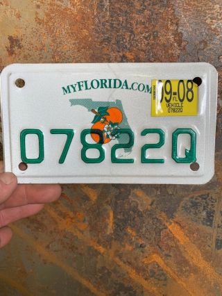 Florida 2008 Motorcycle License Plate.  Near Vintage Tag.  07822q