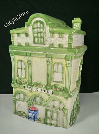 Vintage Collectible Ceramic Cookie Jar / Canister - Town Post Office Building 9 "