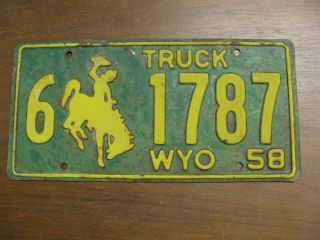 1958 58 Wyoming Wy License Plate Truck Bronco Cowboy 6 1787