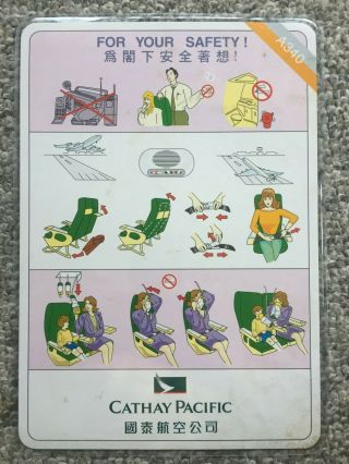 Cathay Pacific Airlines Airbus A - 340 Safety Card (nkk954b)