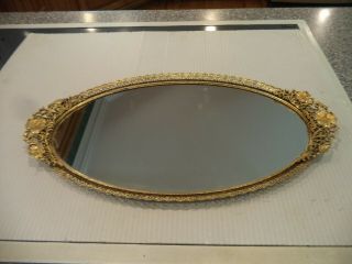 Vintage Stylebuilt/matson Gold Gilt Dogwood Ormolu Vanity Mirror Tray 9.  5 " X 17 "