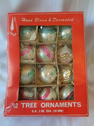 12 Vintage Glass Christmas Ornaments Poland Hand Painted 2 