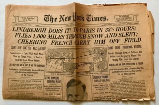 RARE Vintage 1927 Charles Lindbergh PLANE TO PARIS York Times NEWSPAPER 4