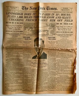 RARE Vintage 1927 Charles Lindbergh PLANE TO PARIS York Times NEWSPAPER 8