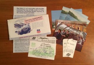 Vintage Union Pacific Railroad Ticket Stubs,  Envelope,  Postcards,  Policy