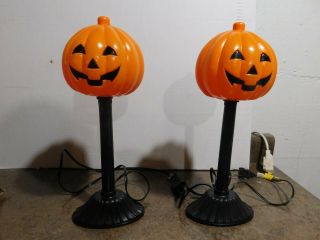 2 Vtg Halloween Pumpkin Skull Jack - O - Lantern Candolier Candle Stick Blow Molds