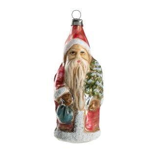 Marolin Vintage Style Glass Christmas Ornament.  Germany.  Santa W/backpack Tree
