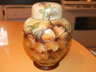 Vintage Hand Painted Signed Floral Ginger Jar