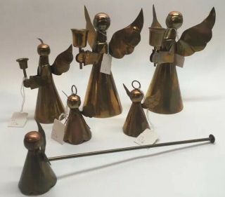 Vintage Copper And Brass Angel Candle Holder Set Of 6 Snuffer Christmas Decor