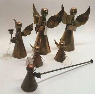 Vintage Copper And Brass Angel Candle Holder Set of 6 Snuffer Christmas Decor 2