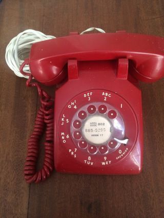Vintage Red Itt Bell Rotary Dial Phone 50002lr30m1071 Long Cord