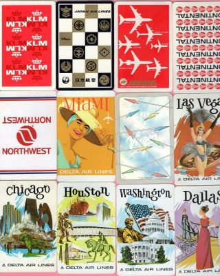 12 Single Swap Playing Cards Airline Ads Airplane Souvenir Delta Klm Etc Vintage