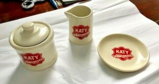 Vintage Katy M - K - T Railroad Creamer,  Sugar & Salt Dish Plate