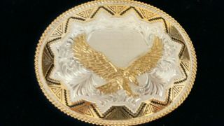 Nwt Montana Silversmiths Eagle Belt Buckle Xl Large 5 " X4 " Silver And Gold Finish