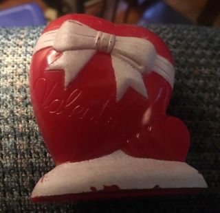 Vintage Valentine Heart Hard Plastic Candy Container