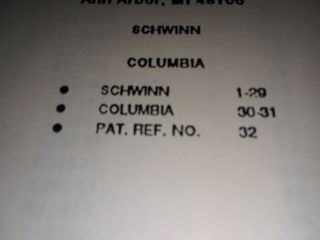 Schwinn Columbia Bicycle Serial Numbers Years Dates and Pat Numbers,  Bike Booklet 2